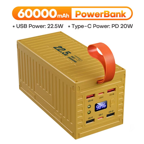 60000Mah Power Bank 22.5W PD QC 3.0 Charger Powerbank Large Battery Capacity Power Station Fast Charging for Iphone Xiaomi